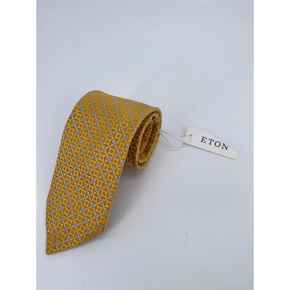 Eton Mens Geometric Silk Tie Gold Blue Classic Luxury Necktie Made in Italy